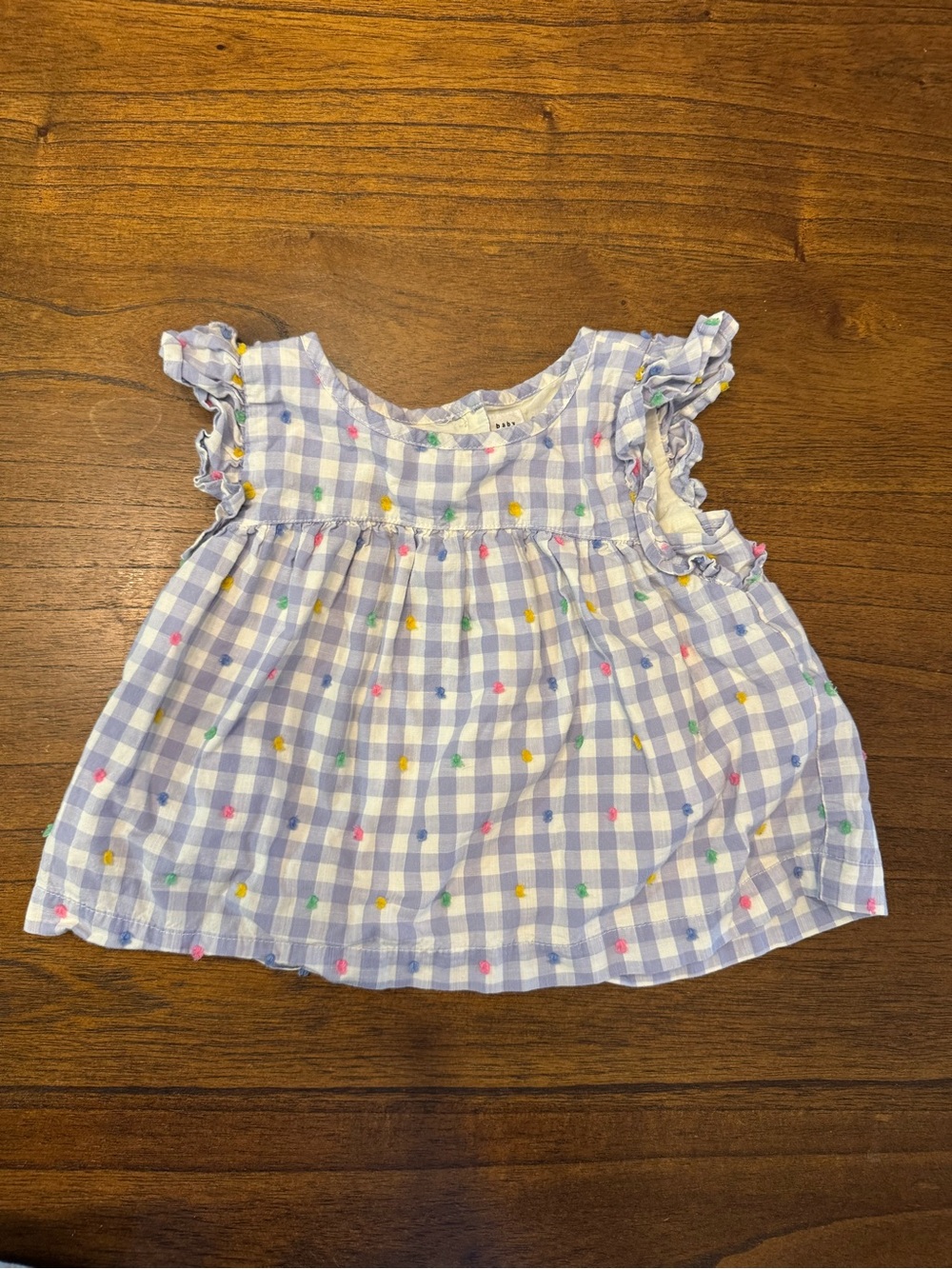 GAP Baby Light Blue and White Gingham Top with Multicolor Dots